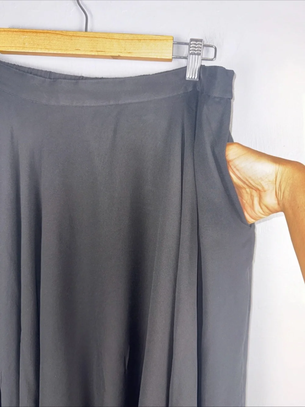 Nieman Marcus Black Tie Skirt Women's 14 Black Silk A-Line Midi Flare Lined READ